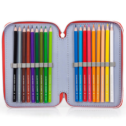 Clondo Boys 3-compartment pencil case for Spiderman fans - 45-piece, fully stocked - with scissors, glue, colored pencils 3.0 - Red - ideal for school & as a gift