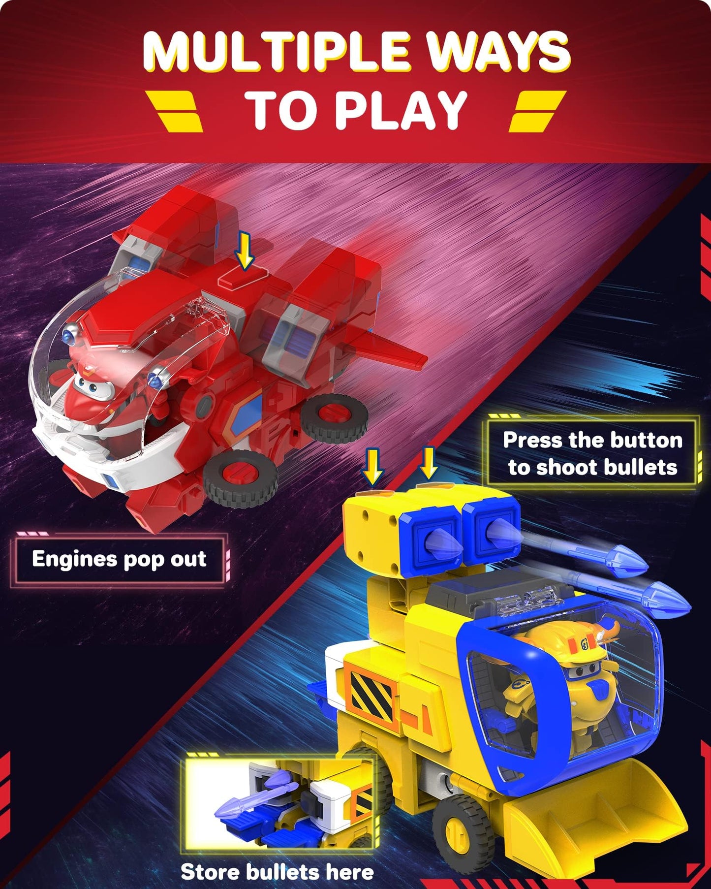 Super Wings EU750321 Robot Suit with Mini Jett Transforming Figure Plane Vehicle Playset Toys for 3+ Years Old Boys Girls, Red, 7'