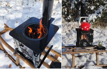ECOfoxx Outdoor Stove TINY with hotplate, tent stove, patio stove, camping stove, outdoor fireplace, garden stove