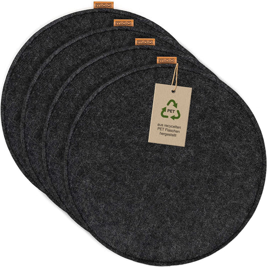 Miqio Design Felt Seat Cushion Round with Non-Slip Dots | 35cm | Set of 4 | Indoor and Outdoor | Sustainable made from recycled PET bottles | Washable Chair Cushions Non-Slip | Dark Grey