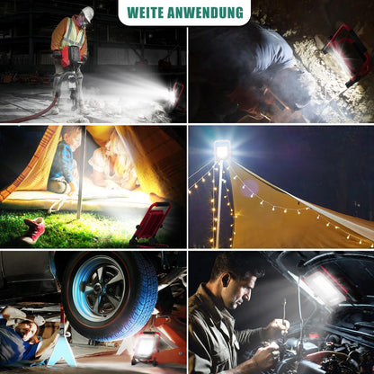 HYCHIKA LED construction spotlight, 50W 5500LM work light, LED work light with plug, IP65 waterproof construction spotlight LED with 3M cable, portable construction spotlight for workshop or construction site, garage, 6500K