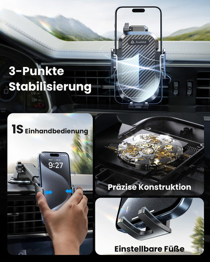 andobil Car Phone Holder [2025 Latest Suction Cup] 3 in 1 Suction Cup & Vent Holder Universal Car Mount Accessory for iPhone 17 Pro Max Air 16/15/14/13/12 Samsung Galaxy S24 Ultra/S23/S22, etc.