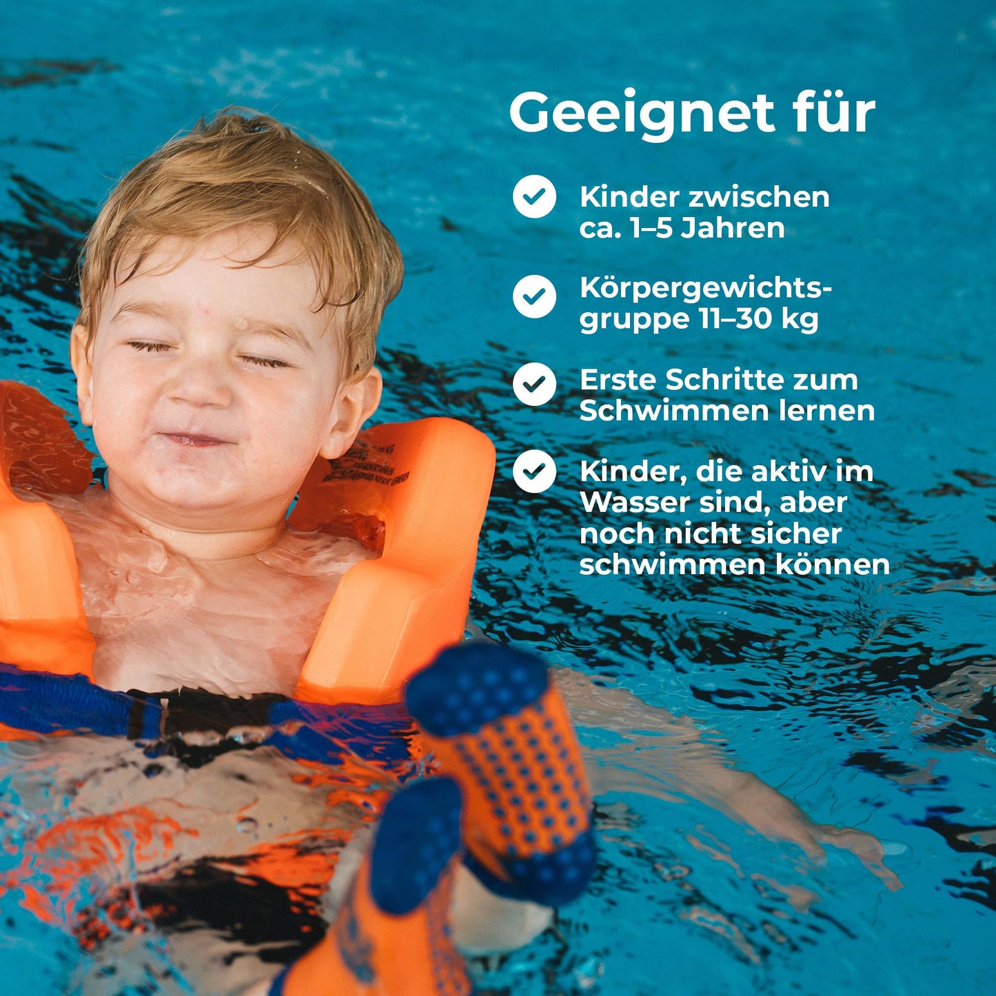 Flipper SwimSafe 1400 - swimming vest for children weighing 11-30 kg, with foam core for safe support while learning to swim, easily adjustable fit with adjustable straps.