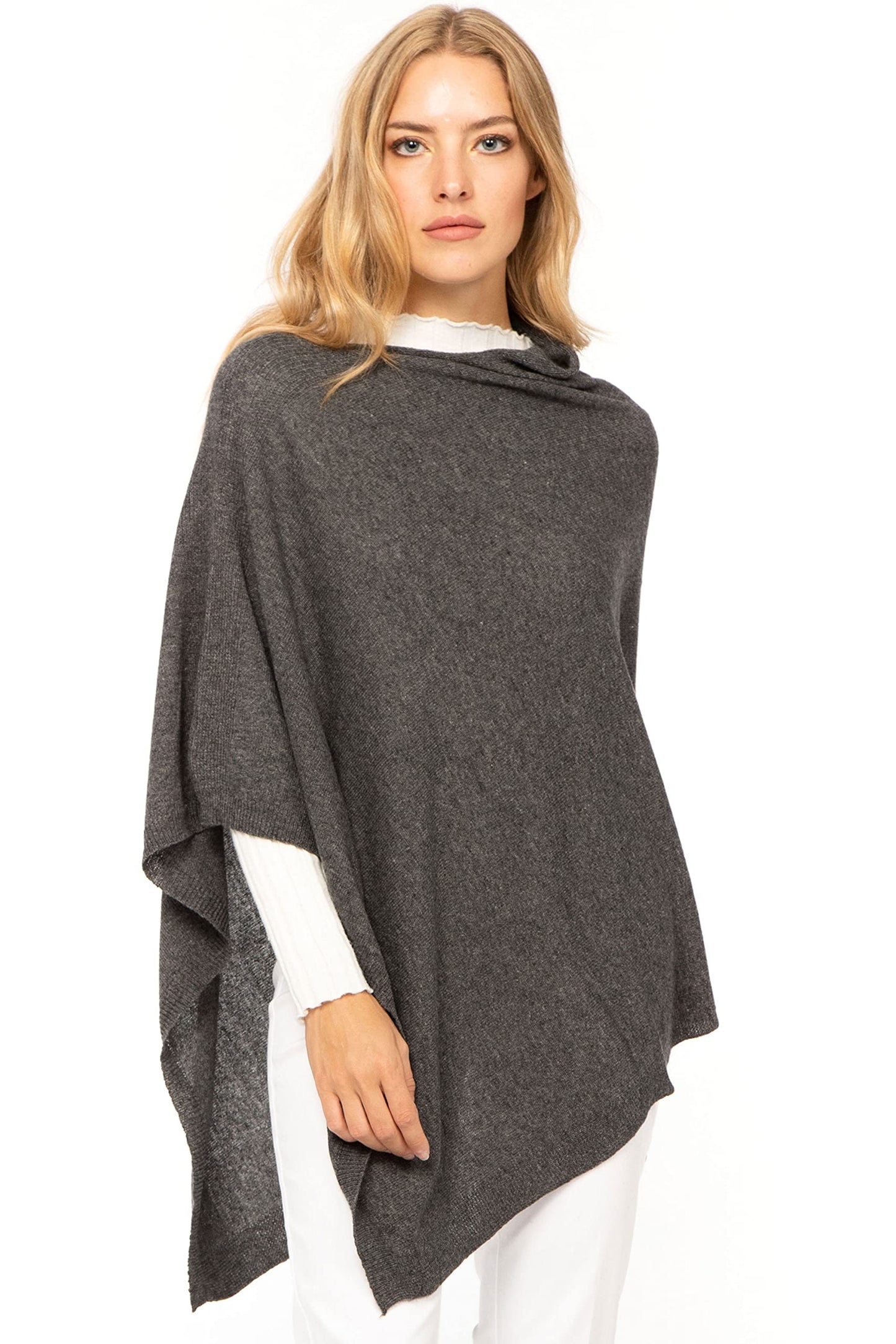Marine cashmere poncho made from a blend of cashmere for women, delicate and soft, made from cashmere (basalt).