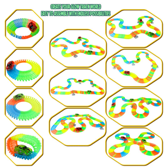 Toys for 3 years old. Race track for kids with 240 pieces. Glow tracks for cars. Great gift for girls and boys aged 3-6.