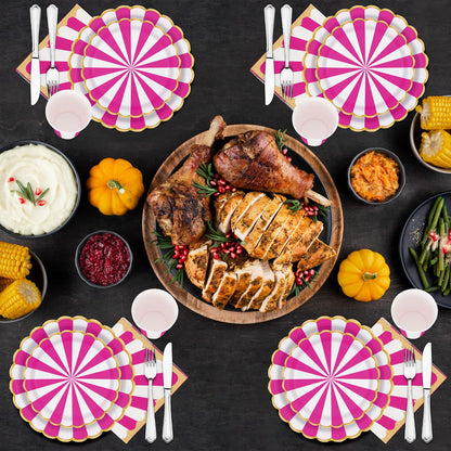 PARTY GO 96 Piece Partyware Set, Circus-themed Partyware Set, Peach and White Striped Circus-themed Birthday Tableware, Circus Party Supplies (24 Guests)