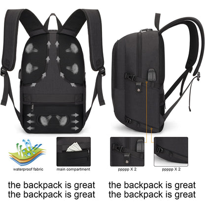 Tzowla Laptop Backpack for Men and Women, Travel Backpack Waterproof Anti-Theft with USB Charging Port and Lock for 15.6 Inch Notebook, Slim Business Work Casual Daypack-Black
