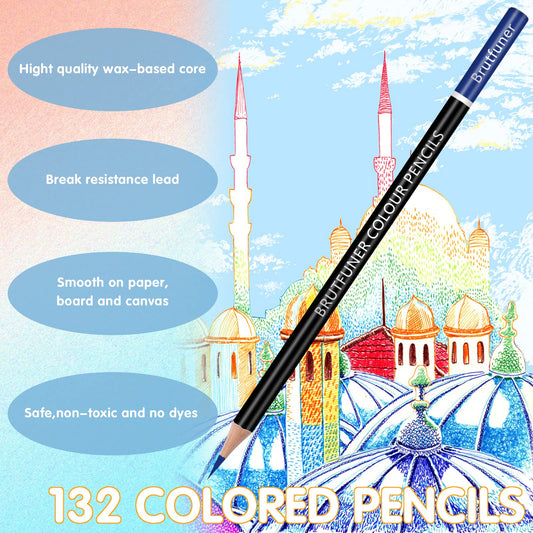 Melifluo 132 colored pencils set, 1 coloring book, Portable premium zipper case. Perfect for adults and artists for sketching, shading, and doodling.