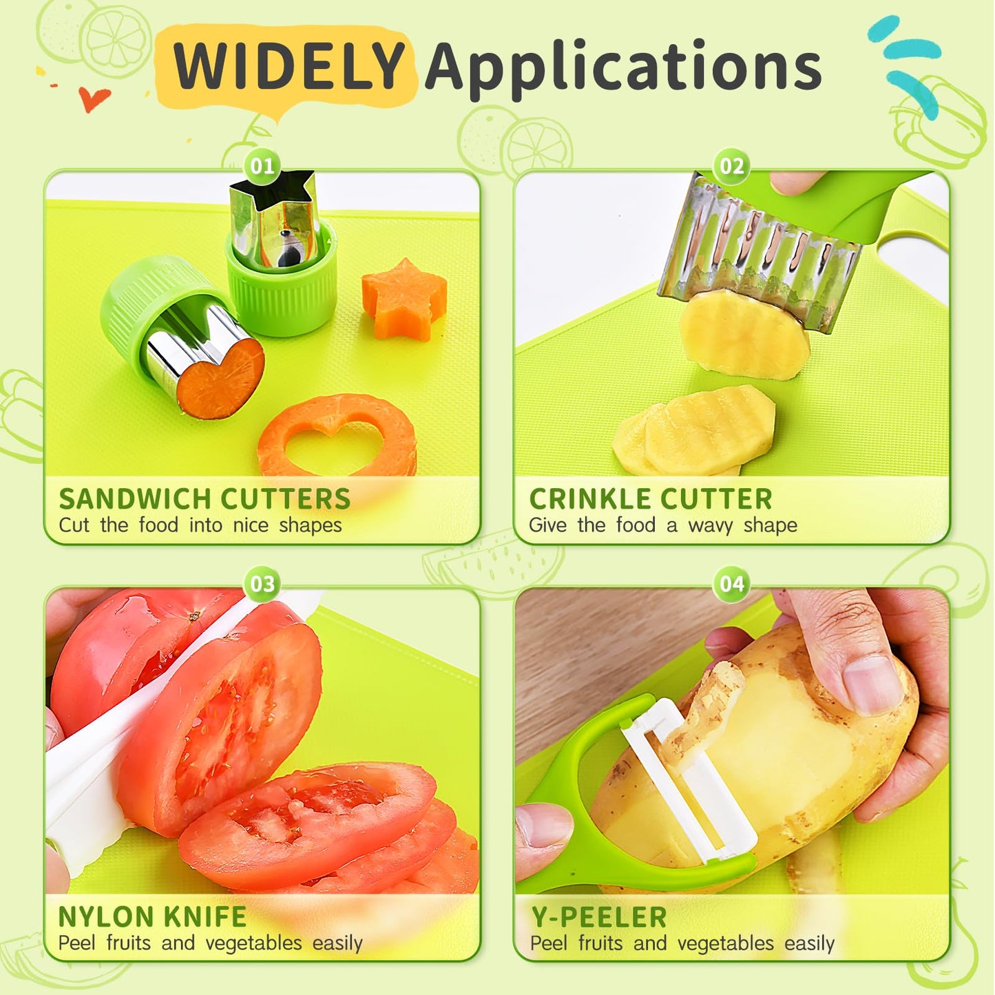 Children's Knife - 14 piece children's safety kitchen knife for real cooking with wooden knife, children's knife, cutting board, peeler etc. | Knives for children from 2 years old, Montessori knife, children's cooking set