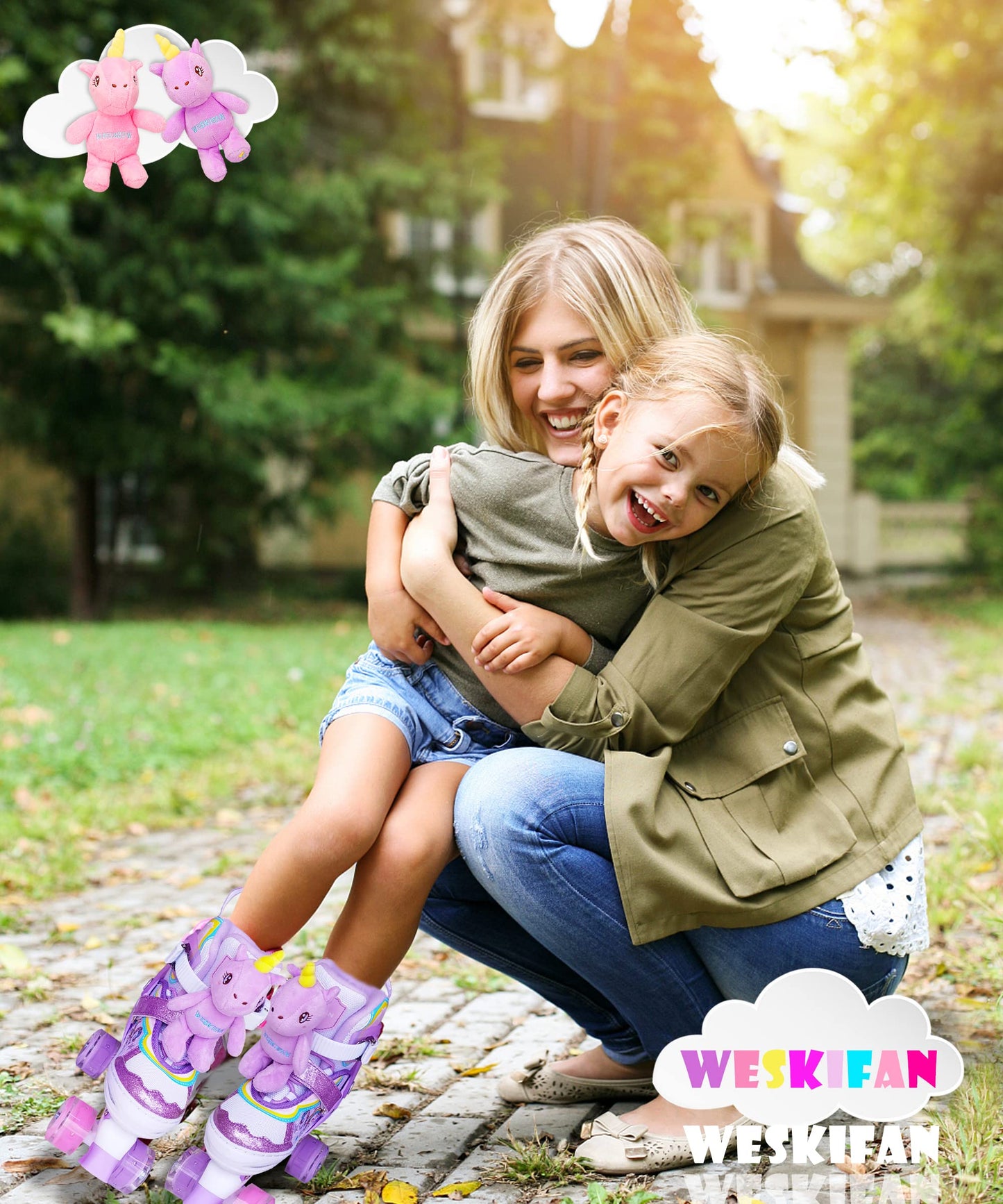 Children's unicorn doll roller skates for girls, adjustable in 4 sizes with glowing wheels. Quad roller skates for beginners, perfect for Christmas and birthday gifts. Size S (30-33).