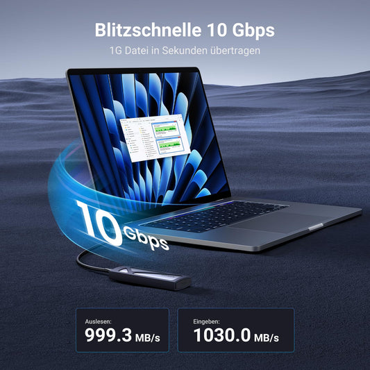 UGREEN NVMe M.2 USB 3.2 SSD enclosure adapter with cooling pad 10 Gbps for NVMe PCIe M-Key/M+B Key in 2230/2242/2260/2280 with USB C and A cable tool-free