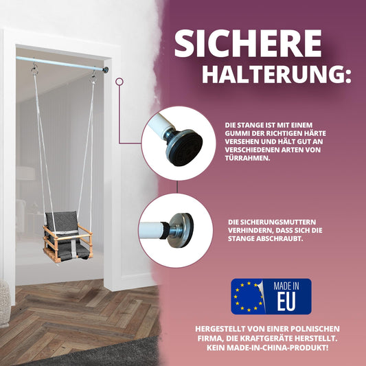 Create for you - Pull-up bar for door frames with hooks for kids swing, no-drill installation, metal horizontal bar, Pull Up Bar, home fitness equipment, White, 80 cm.