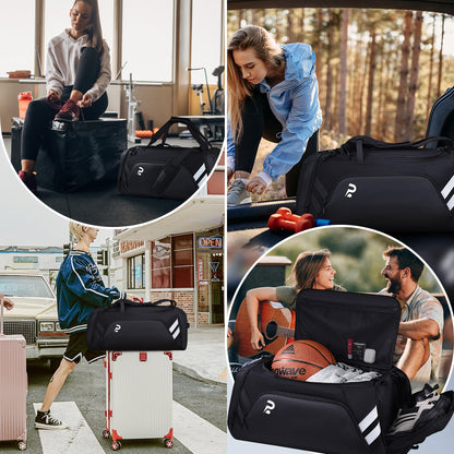 Sports bag for women and men, 58L travel duffel bag with shoe compartment and wet pocket, training bag men sauna bag fitness bag gym bag for fitness, swimming, sports, travel.