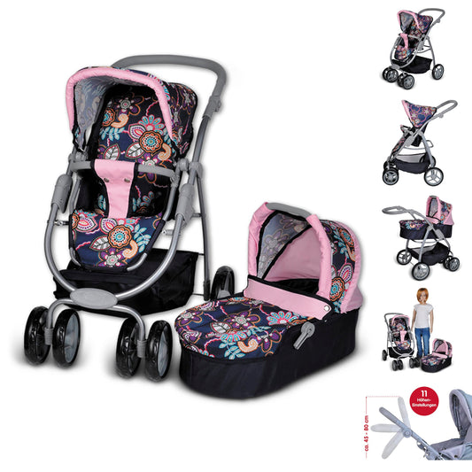 Knorrtoys 90778 - Doll pram Coco including doll bath - blue flowers