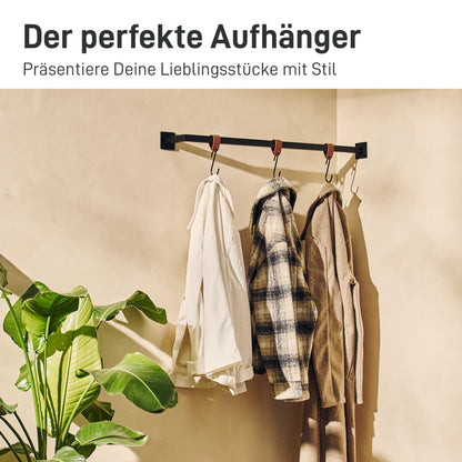 Natural Goods Berlin 1x Clothes rail CORNER Wall mount - L-shaped wardrobe rail for hallway, bathroom or kitchen (Black, 60x30cm) - Corner wardrobe made of stainless steel in a minimalist design