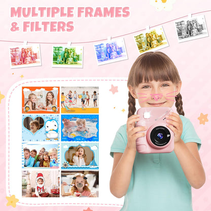 CalineGam instant camera for kids, 3.0 inch screen 48MP children's camera instant camera with 32GB card, 1080P HD camera kids instant print, gift for 3-12 boys and girls (pink)