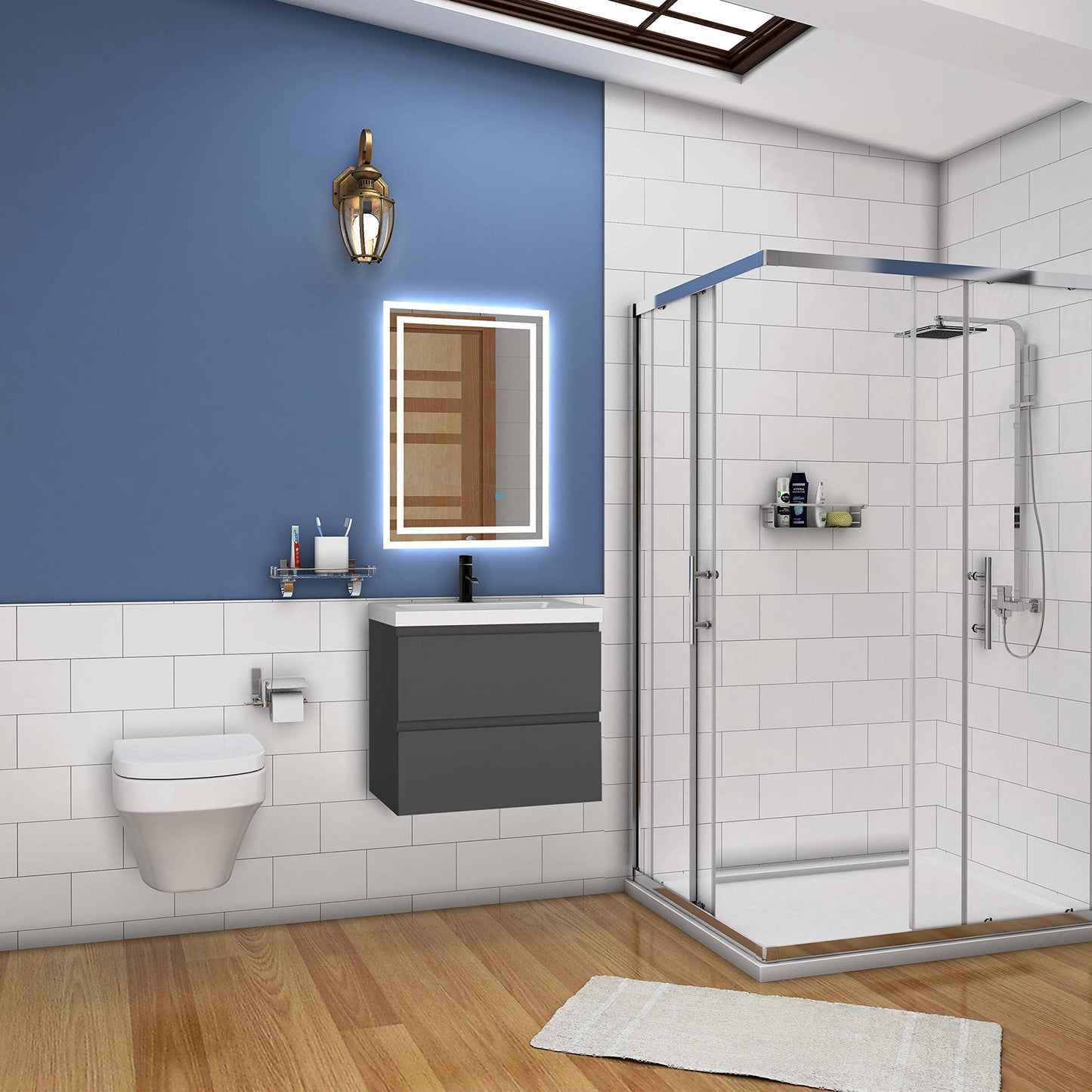 Vanity unit with cabinet 60 cm bathroom furniture set with washbasin mineral cast guest WC anthracite matt