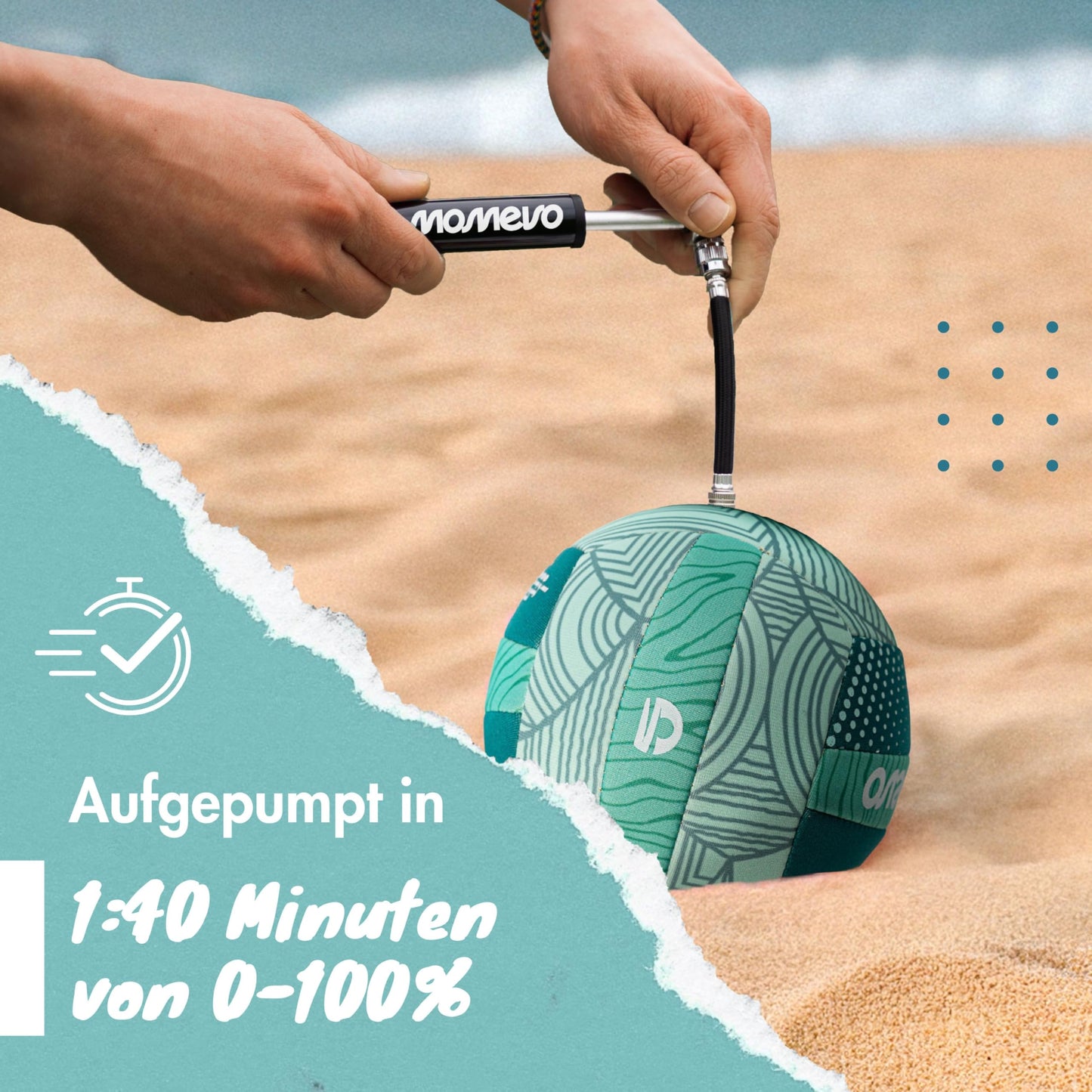 Momevo Beachbuddy Neoprene Water Ball - Soft Kids' Ball Size 2 (Ø15cm) - Small Children's Soccer Ball for Ages 1 and Up for Outdoor Use (Jungle, Set with Ball Pump)