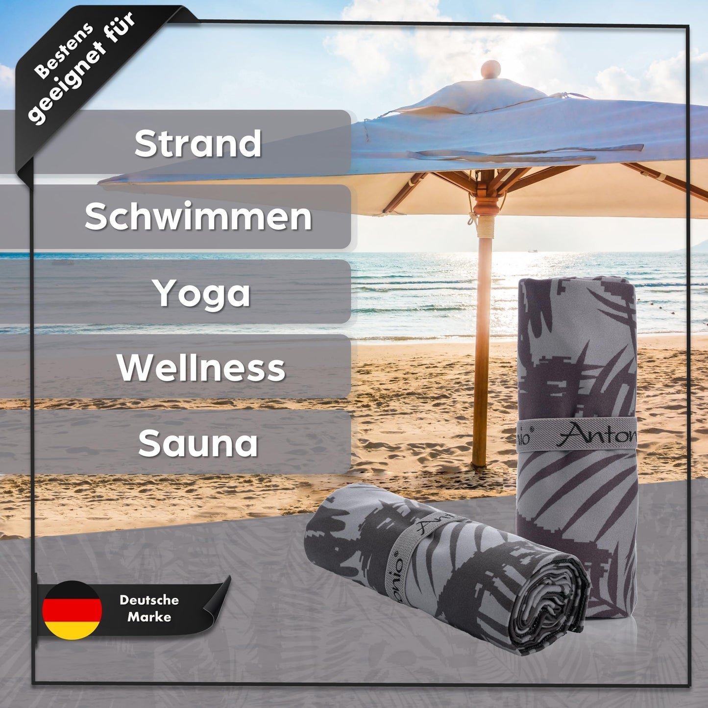 Antonio - Microfiber Beach Towel & Bath Towel XXL 160 x 80 cm Black - Women & Men Beach Towel & Bath Towel quick-drying lightweight large - Microfiber Towel Towels Yoga, Sports, On the Go.