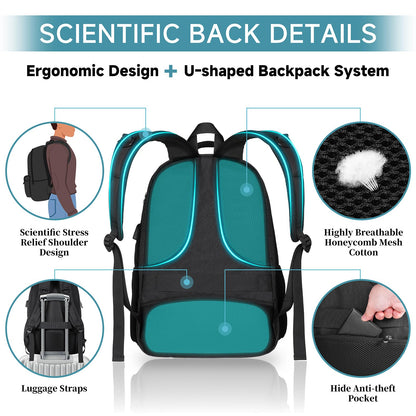 Large Backpack for Men, Waterproof Laptop Backpack 17.3 Inch School Backpack with USB Charging Port Anti Theft Business Work Travel Backpack for Teenage Boys Men (Black)