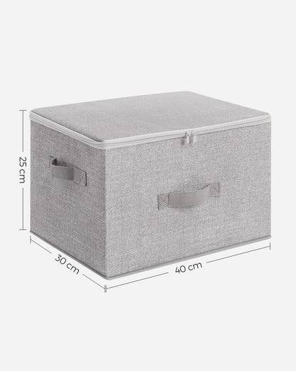 SONGMICS Storage Box with Lid, 3-Pack, Foldable Fabric Box with Handles, Storage for Clothes, 40 x 30 x 25 cm, Non-woven Fabric, Dove Grey RZB003W01
