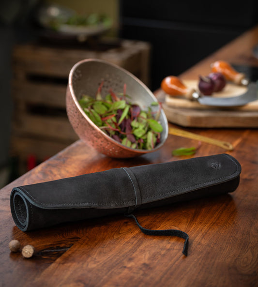 Angus Stoke Knife Bag Chef Knife - Premium Leather Chef Knife Roll large - Knife Bag Chefs - Chef Bag Noah (Black)