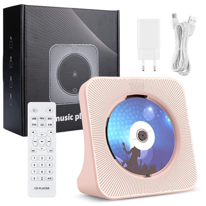 Gueray Portable CD Player with Bluetooth Desktop CD Player for Home Built-in Dual HiFi Speakers AUX Headphone Jack FM Radio Boombox with Remote Control USB Port LCD Display (Pink)