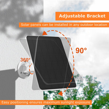 Solar panel for surveillance camera, 6W solar module for security camera, outdoor camera, doorbell and outdoor lighting with USB and USB-C connection, IP65 3m cable, 360° adjustable bracket (2 pack)