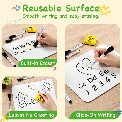 Ohuhu Whiteboard Small A4, Double Sided Mini White Board with Markers and Erasers, Dry Erase, Portable, for Students, School, Home Office (30 Pack Whiteboard Set - Double Blank)