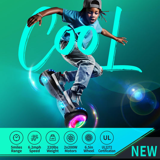 SISIGAD Hoverboards 6.5 Inch Skateboard for Kids, Hoverboard with Bluetooth - LED Lights with Powerful Motor Gift for Children