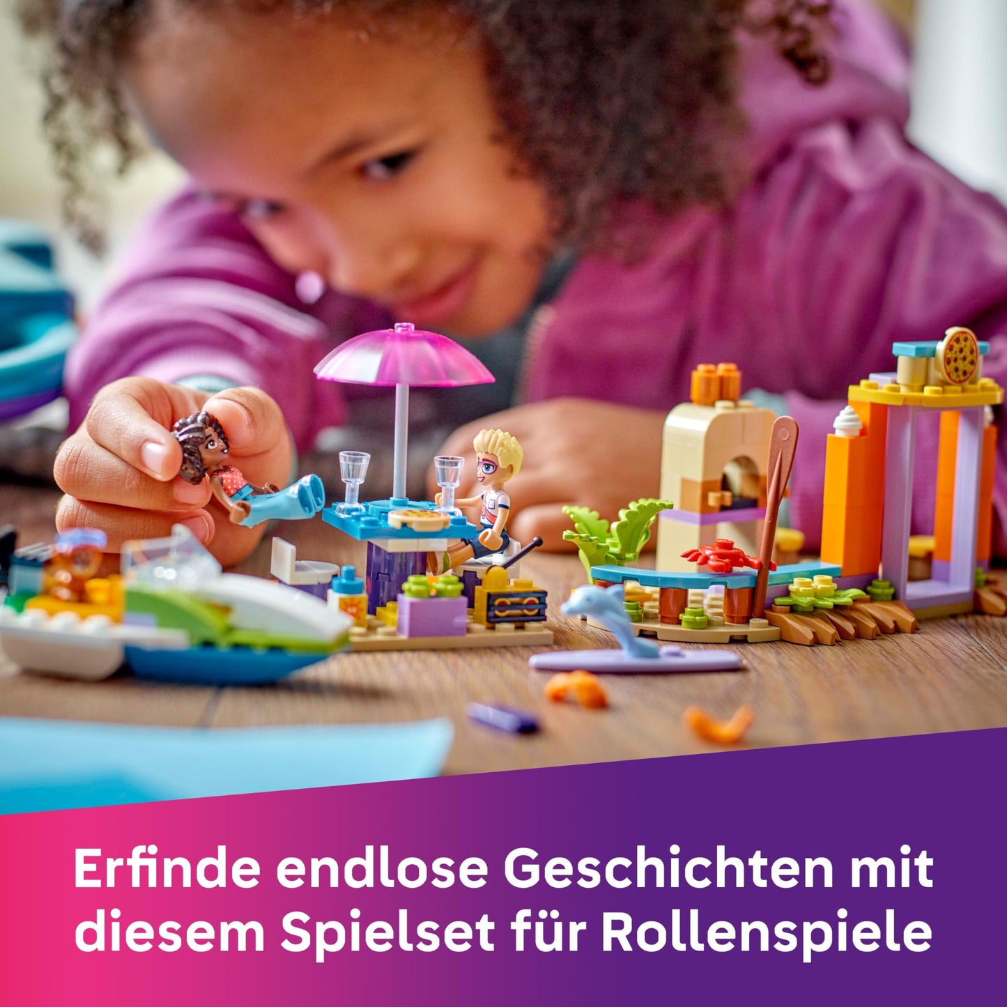 LEGO Friends Creative Suitcase, building toy, building and play set for role-playing, gift for girls from 5 years old, 2 minifigures of characters, animal figures, 1 dog and 1 dolphin 42672