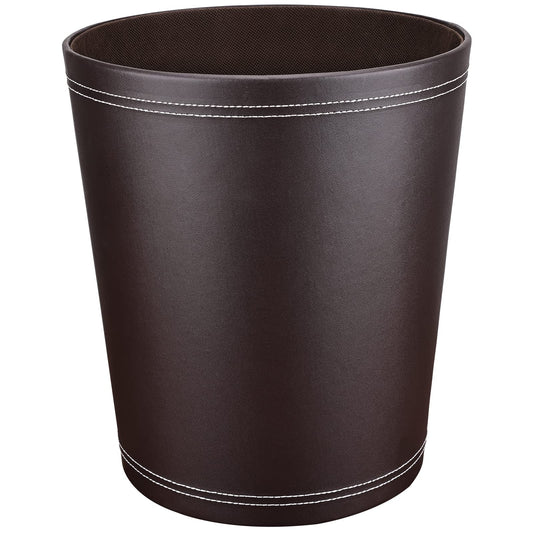 GORESE Trash can Office - Black leather trash can, modern design, waste bin for kitchen, bathroom, office (Brown)
