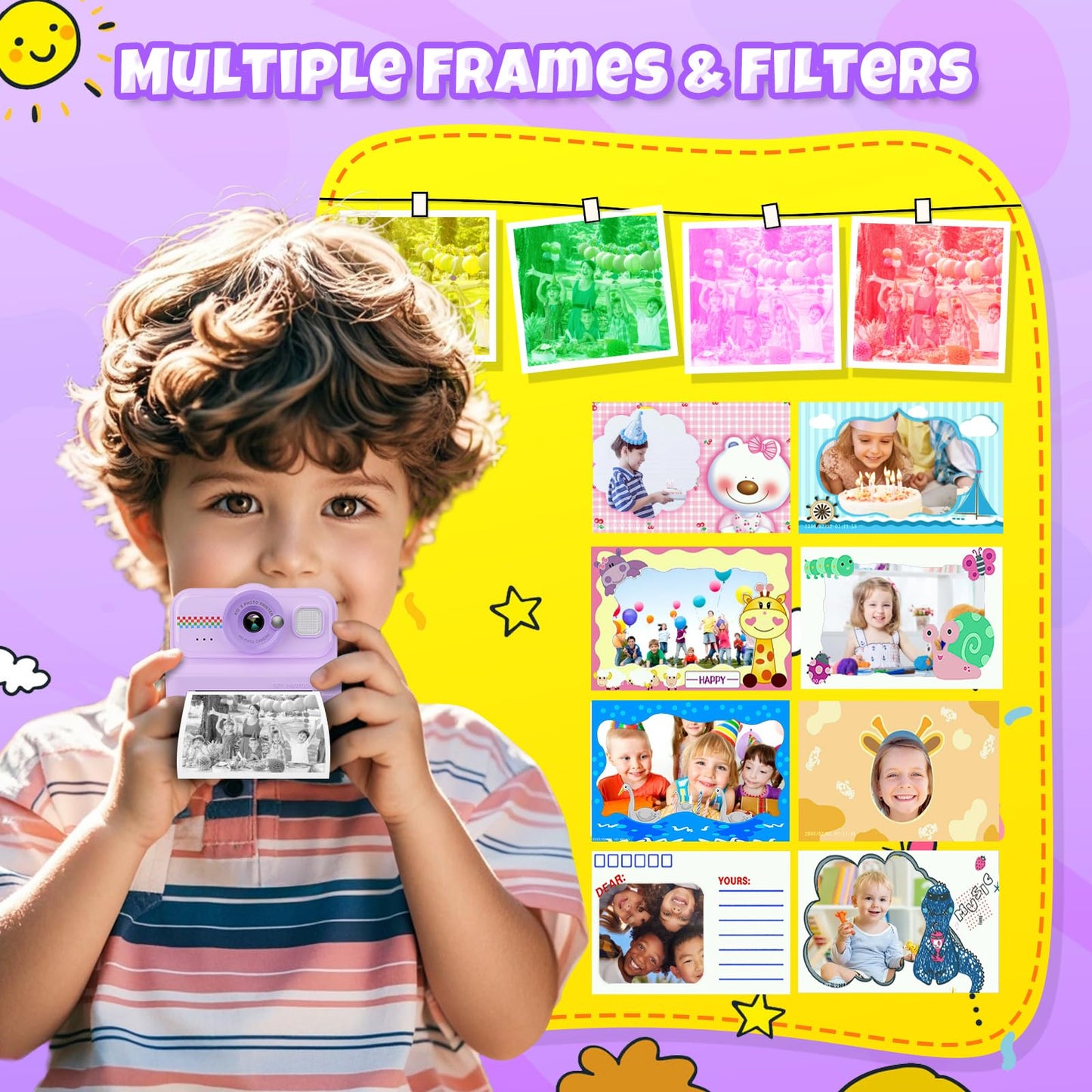 HiMont kids camera instant camera, 1080P instant camera for kids with 32GB card & 3 rolls of print paper, fun kids toy gifts for boys & girls aged 3-12.