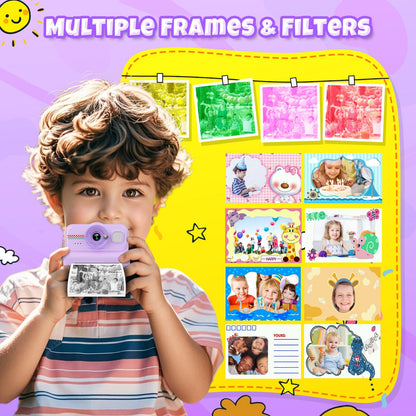 HiMont kids camera instant camera, 1080P instant camera for kids with 32GB card & 3 rolls of print paper, fun kids toy gifts for boys & girls aged 3-12.