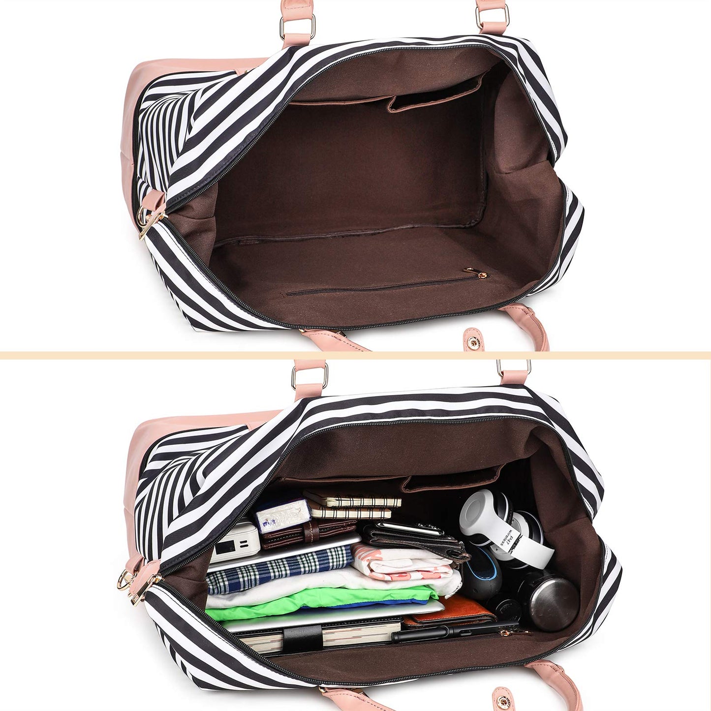 EverVanz weekend travel bag for women is made of polyester and features a shoe compartment and trolley sleeve for convenient storage.