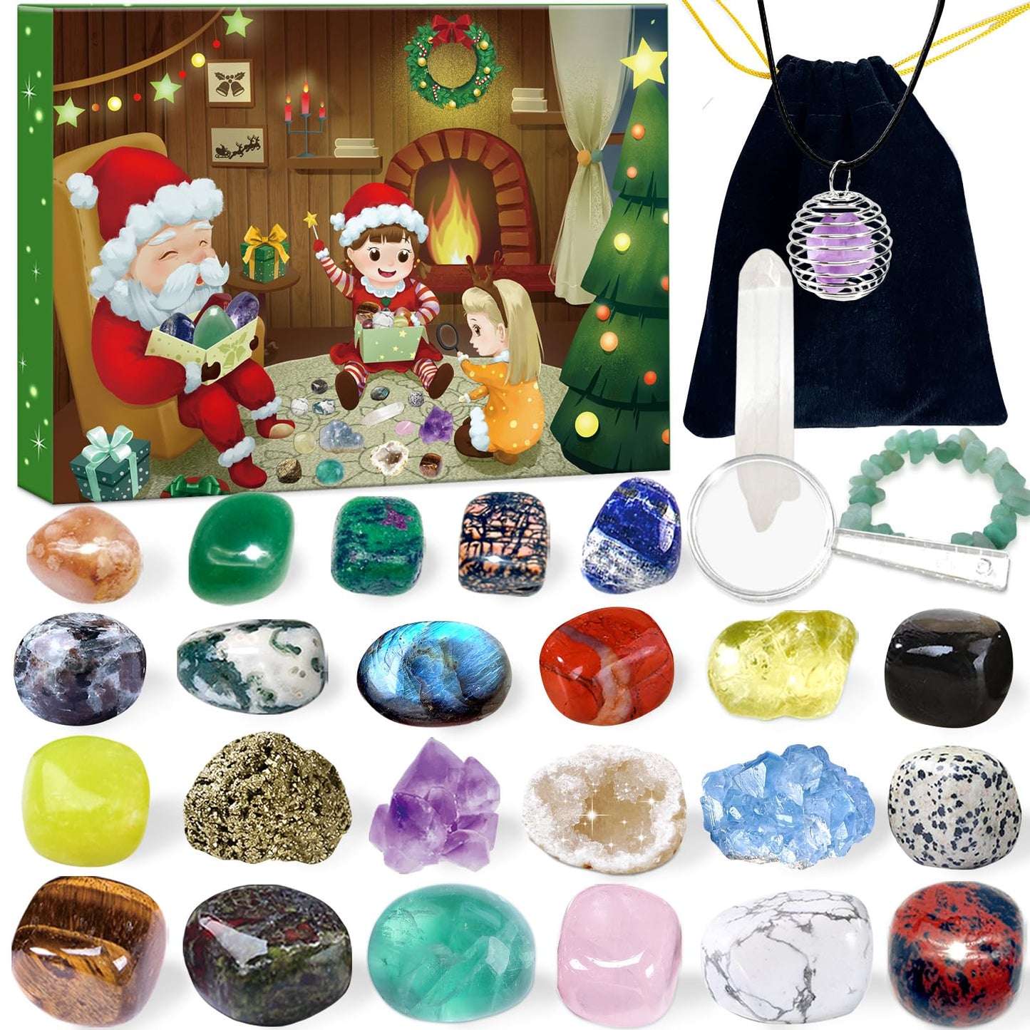 Gemstone Advent Calendar, Christmas Countdown Calendar 2025, 24 Natural Crystals, Gemstones, and Minerals for Collecting and Learning, Christmas Gift for Children-German Edition