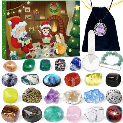 Gemstone Advent Calendar, Christmas Countdown Calendar 2025, 24 Natural Crystals, Gemstones, and Minerals for Collecting and Learning, Christmas Gift for Children-German Edition