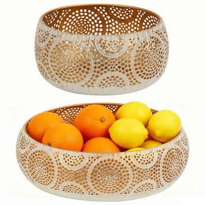 JAZUIHA Golden Decorative Bowl Set - 2 pieces with 18 cm & 30 cm diameter | Modern fruit bowls for fruit, snacks, candles or decor items