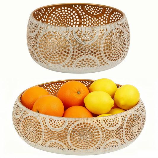 JAZUIHA Golden Decorative Bowl Set - 2 pieces with 18 cm & 30 cm diameter | Modern fruit bowls for fruit, snacks, candles or decor items