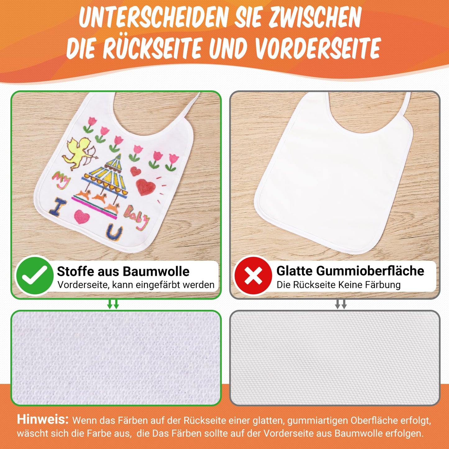 APOGO Bibs for Painting 10 Pieces White Bibs 29.5 * 25.3cm Made of Cotton and Waterproof Side, with 24 Textile Ties and 4 Templates for Boy and Girl Baby Shower Party Decorations