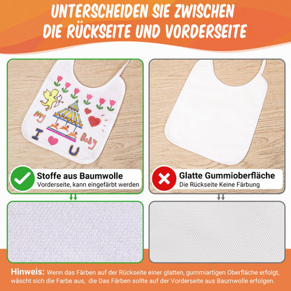 APOGO Bibs for Painting 10 Pieces White Bibs 29.5 * 25.3cm Made of Cotton and Waterproof Side, with 24 Textile Ties and 4 Templates for Boy and Girl Baby Shower Party Decorations