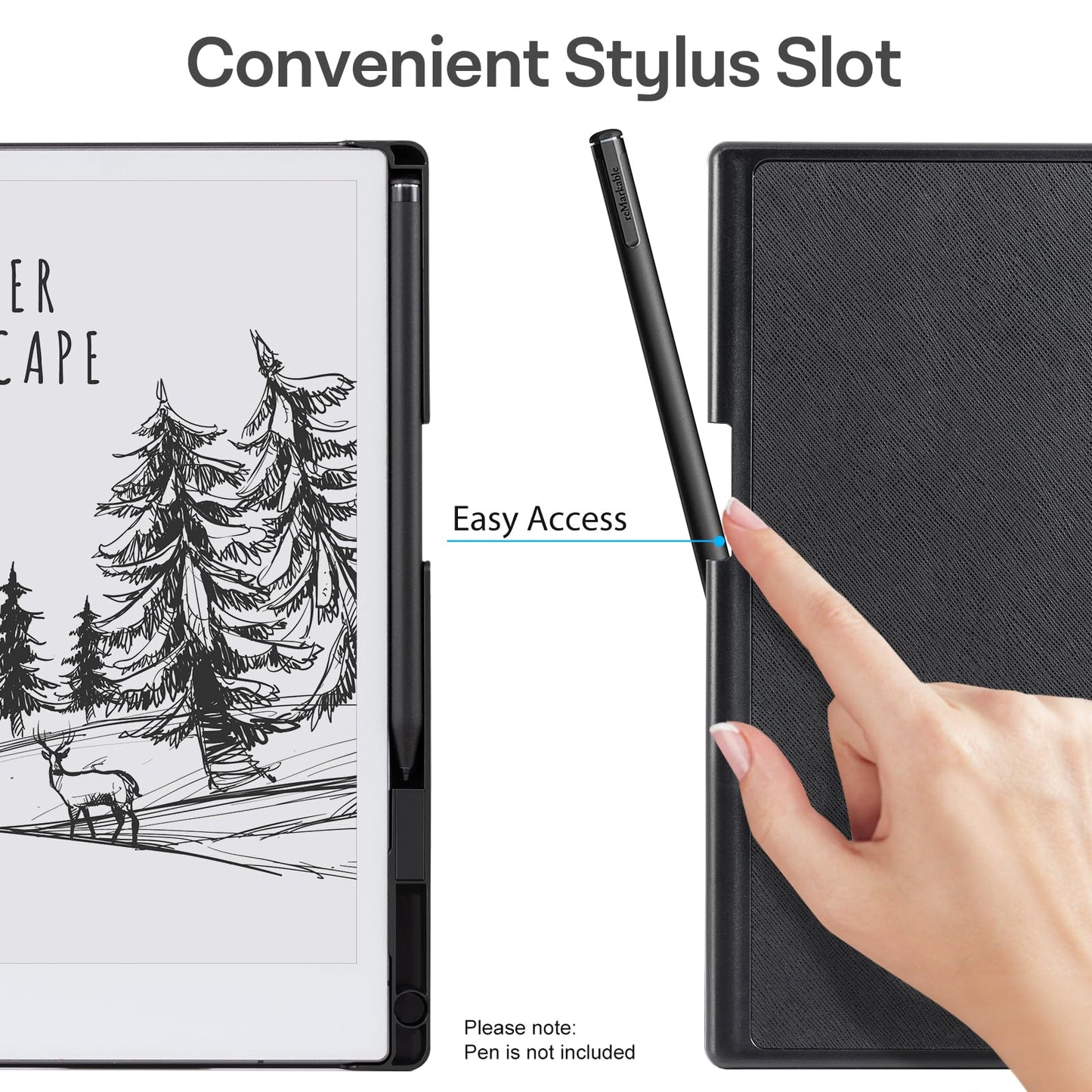 CoBak case for Remarkable 2 - Lightweight and durable book spine cover with protective book folio cover with integrated pen holder - for Remarkable 2 Paper Tablet 2020 10.3 inch Released (Black)