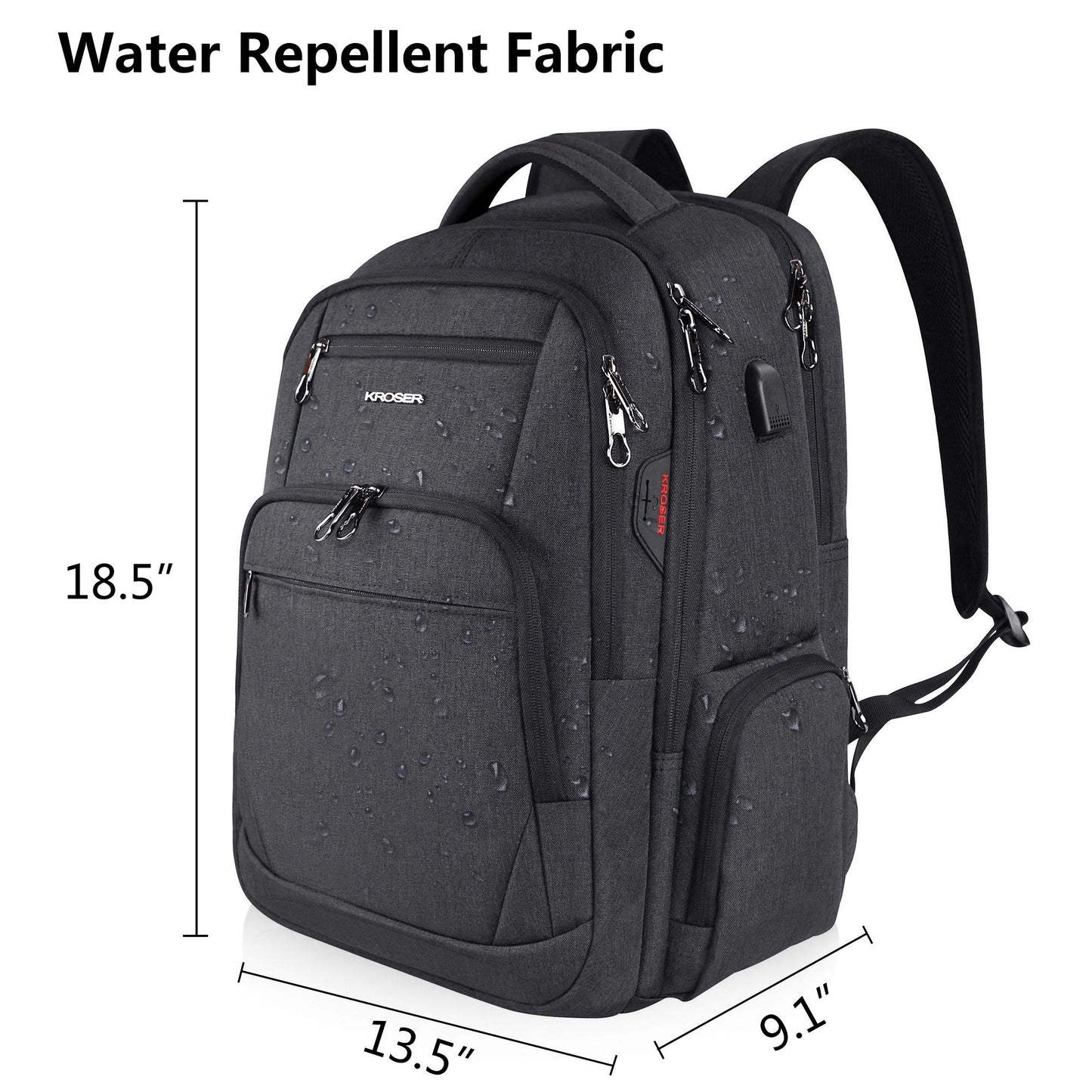 KROSER Laptop Backpack Men 17.3'' Business Backpack School Backpack Large Waterproof Bags Travel Backpack Daypack for College/Men/Women Black MEHRWEG