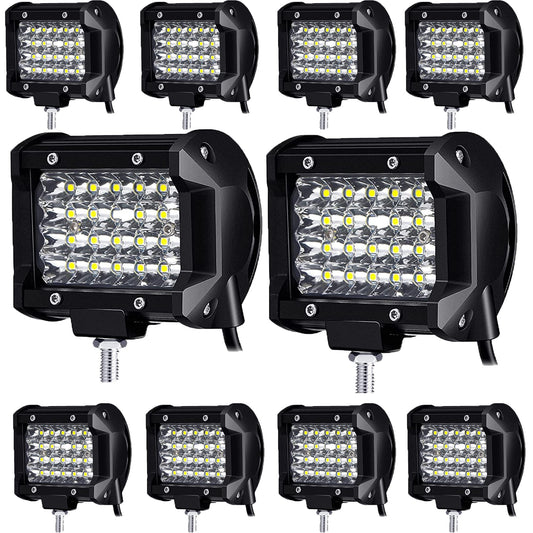 antom 10PCS LED work light 72W LED spotlight 12v tractor 21600LM 9-36V 6000K reverse light Waterproof IP68 for tractor, SUV, UTV, ATV