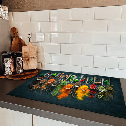 KitchenYeah© stove cover One-piece glass ceramic hob cover for induction protection ceramic hob cover vinyl stove covers herbs - spices - spoon - pepper - 78x52 cm
