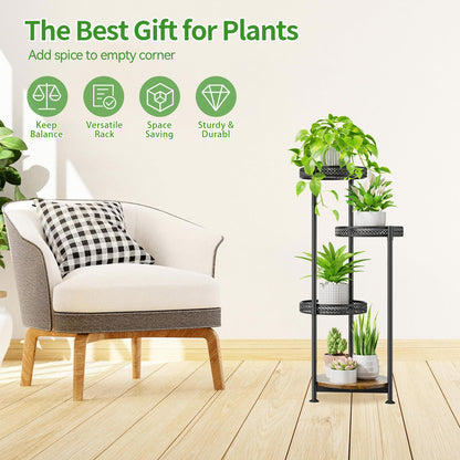LyTaispuly 4-Tier Metal Plant Stand Flower Display Outdoor, Flower Stand Flower Shelf Flower Rack Tall, Flower Pot Stand Plant Stand for Indoor Outdoor Balcony Garden Living Room, Black