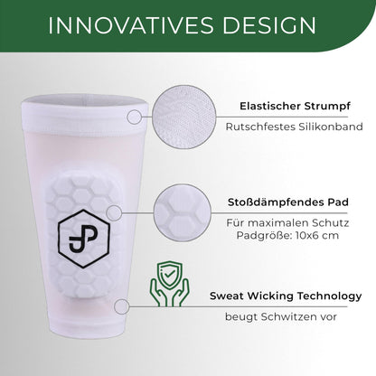 JDP Premium 3in1 Shin Guards, sock with integrated shin guards for soccer, shin guards including soccer socks, soccer shin guards, adult white shin guards.