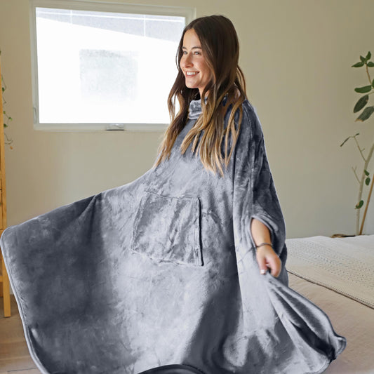 Catalonia Classy Wearable Poncho Blanket Snuggle Wrap Cozy Warm Long Wearable Fleece Blanket with Front Pocket Winter Gifts for Adult Women Men
