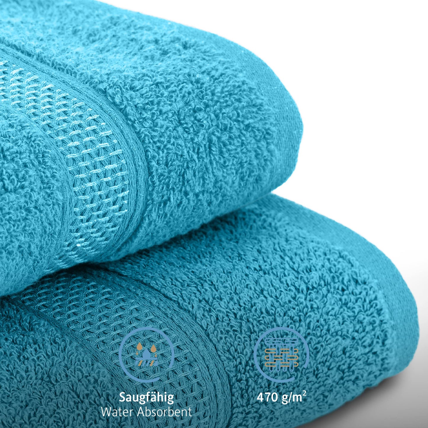 Comfortec 2-piece set bath towels, 70x140cm size, double pack, 100% cotton, towels, terry cloth, soft, absorbent, turquoise.
