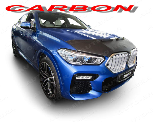 AB3-00478 Carbon Optic Car Bra compatible with BMW X5 G05 X6 G06 model year 2018 and above. Hood bra for protection against stone chips. Tuning accessory.